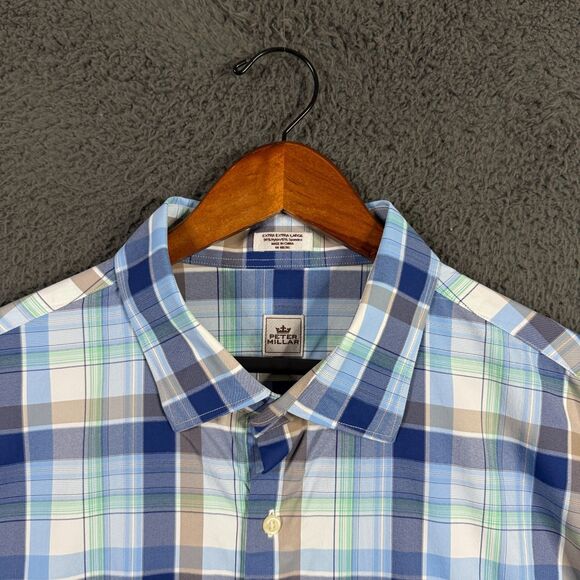 Peter Millar Shirt Mens XXL Blue Plaid Crown Sport Lightweight Stretch Button Up - Picture 3 of 14